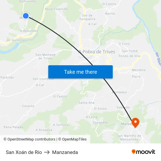 San Xoán de Río to Manzaneda map