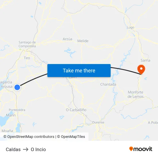Caldas to O Incio map