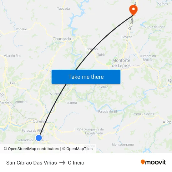 San Cibrao Das Viñas to O Incio map
