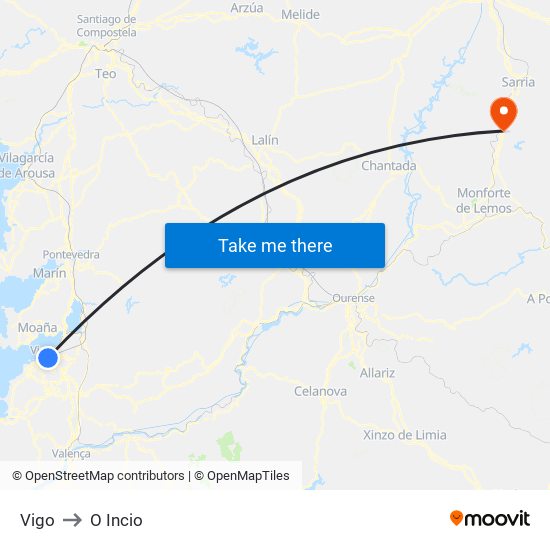 Vigo to O Incio map