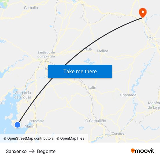 Sanxenxo to Begonte map