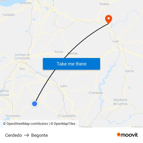 Cerdedo to Begonte map