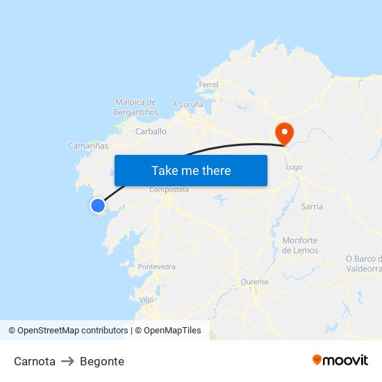 Carnota to Begonte map