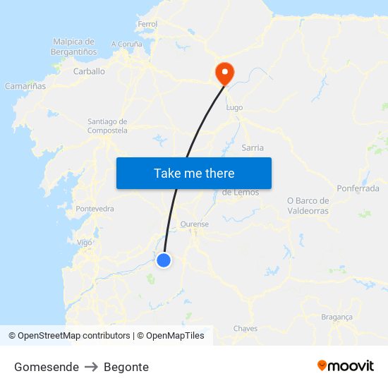 Gomesende to Begonte map