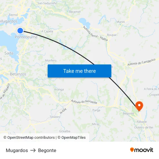 Mugardos to Begonte map