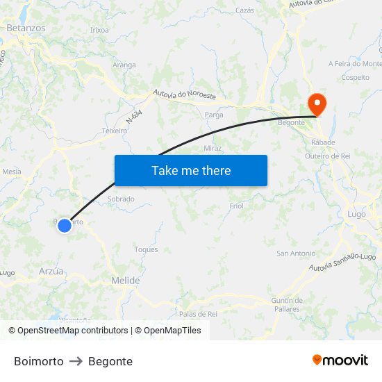 Boimorto to Begonte map
