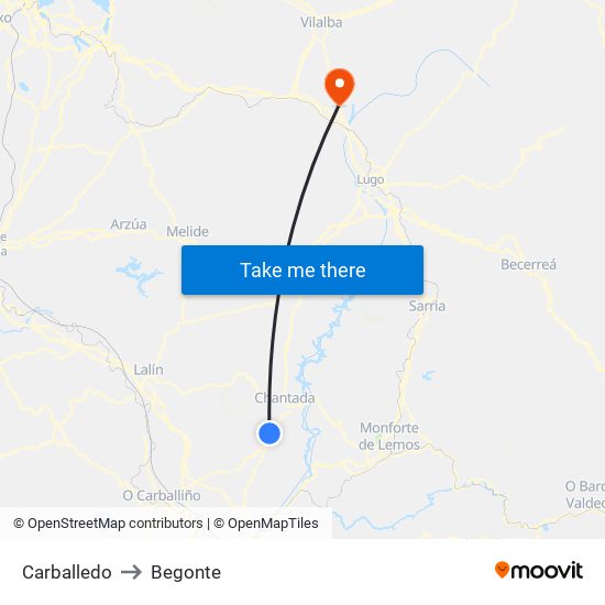 Carballedo to Begonte map