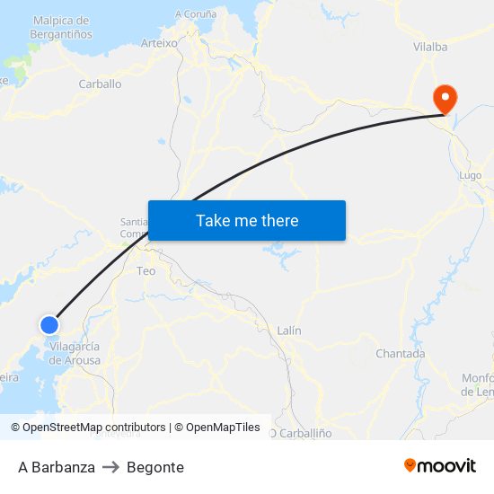A Barbanza to Begonte map