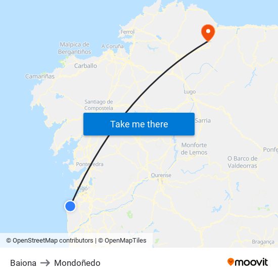 Baiona to Mondoñedo map