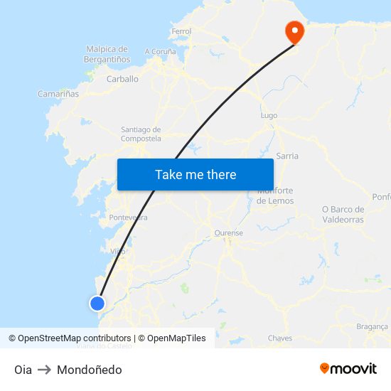 Oia to Mondoñedo map