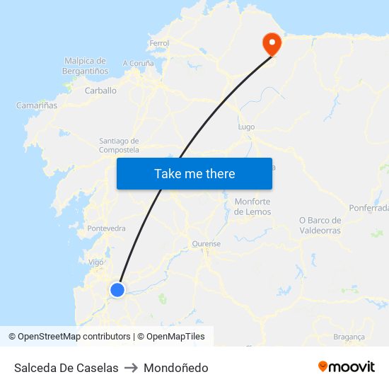 Salceda De Caselas to Mondoñedo map