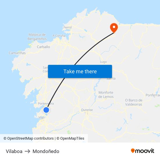 Vilaboa to Mondoñedo map