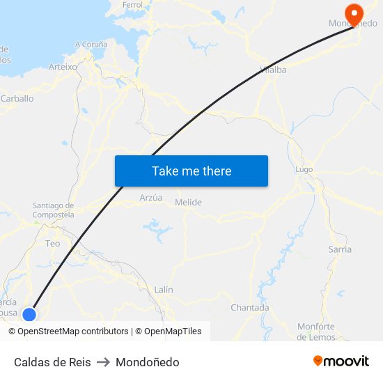 Caldas de Reis to Mondoñedo map