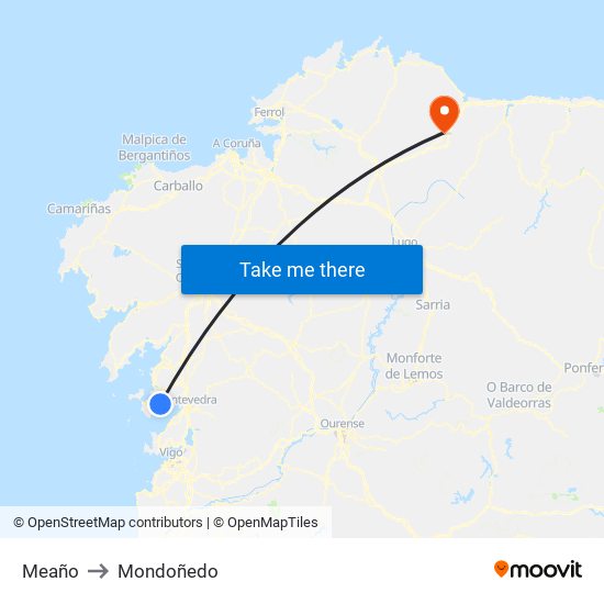 Meaño to Mondoñedo map