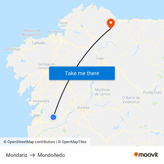 Mondariz to Mondoñedo map