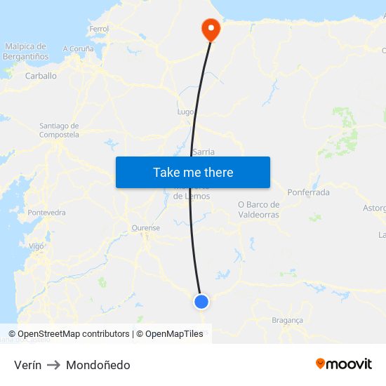 Verín to Mondoñedo map