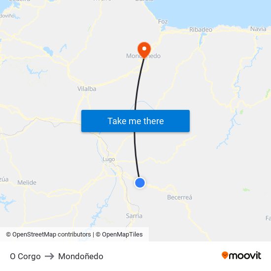 O Corgo to Mondoñedo map