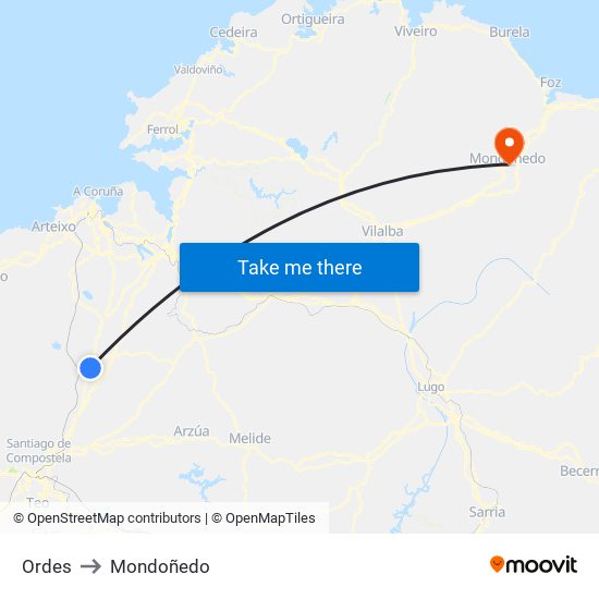 Ordes to Mondoñedo map