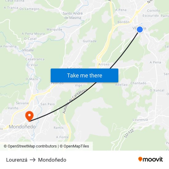 Lourenzá to Mondoñedo map