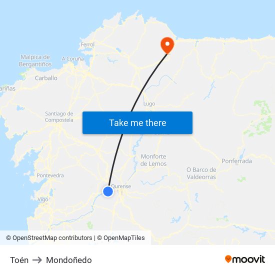 Toén to Mondoñedo map
