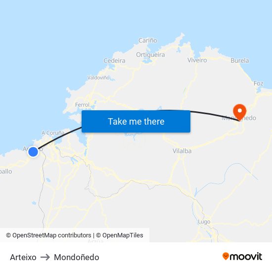 Arteixo to Mondoñedo map