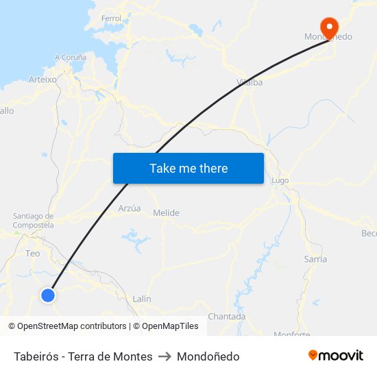 Tabeirós - Terra de Montes to Mondoñedo map