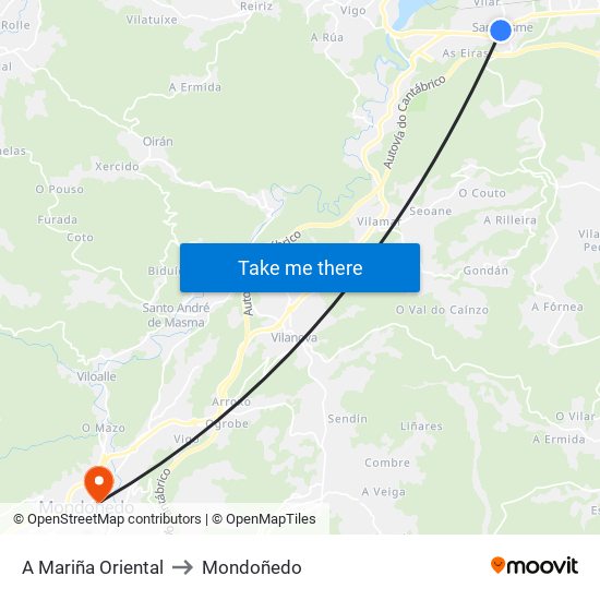 A Mariña Oriental to Mondoñedo map