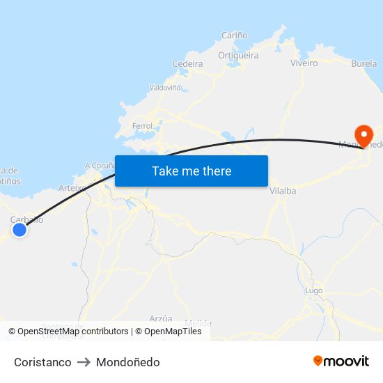 Coristanco to Mondoñedo map