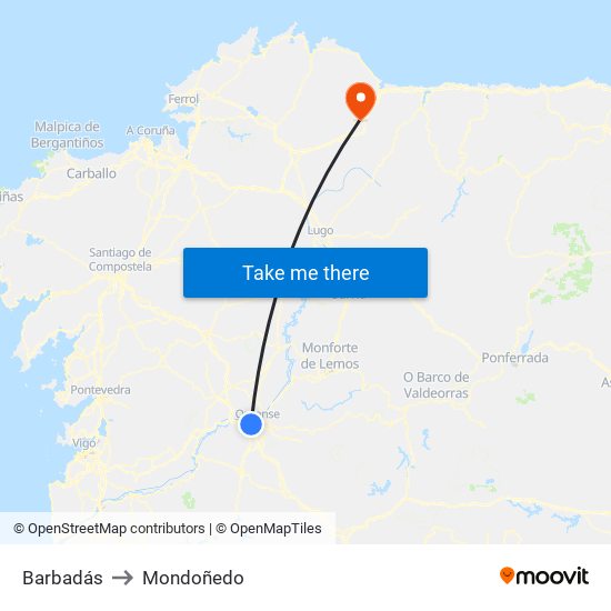 Barbadás to Mondoñedo map
