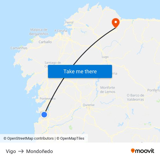Vigo to Mondoñedo map