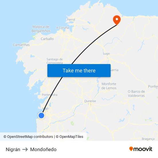 Nigrán to Mondoñedo map
