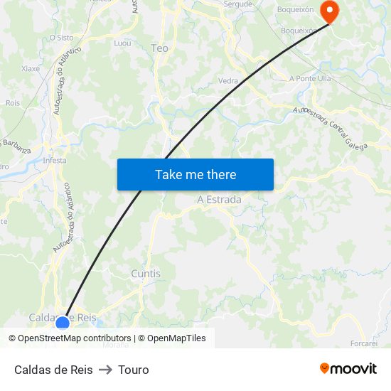 Caldas de Reis to Touro map