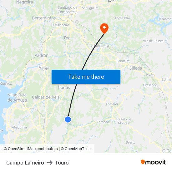 Campo Lameiro to Touro map