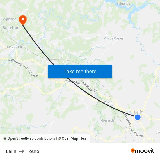 Lalín to Touro map