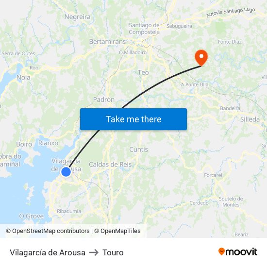 Vilagarcía de Arousa to Touro map