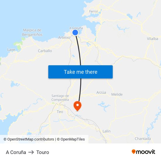 A Coruña to Touro map