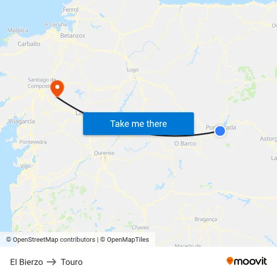 El Bierzo to Touro map