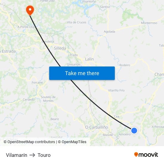 Vilamarín to Touro map