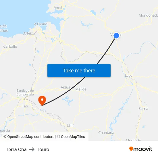 Terra Chá to Touro map