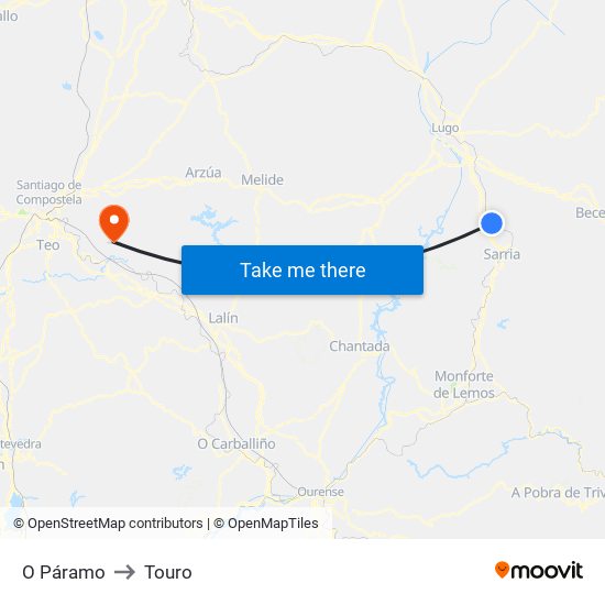 O Páramo to Touro map