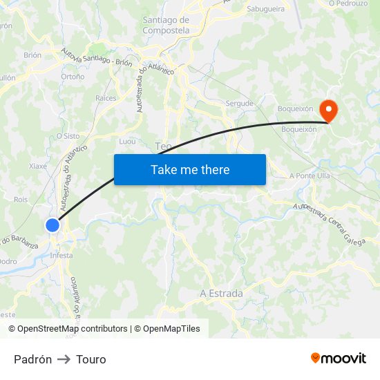 Padrón to Touro map