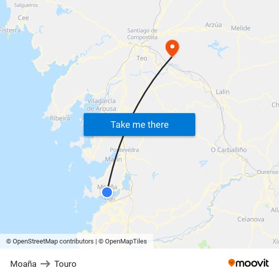 Moaña to Touro map