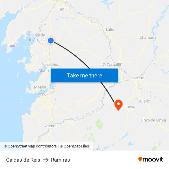 Caldas de Reis to Ramirás map