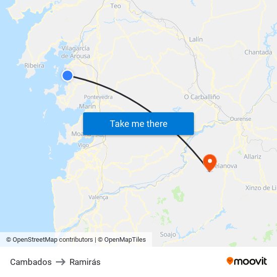 Cambados to Ramirás map