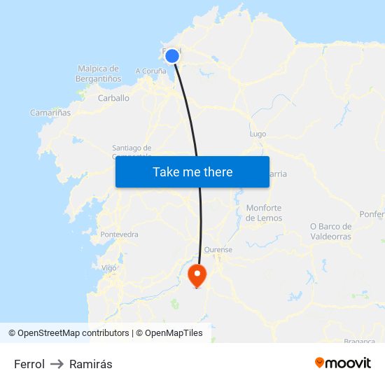 Ferrol to Ramirás map