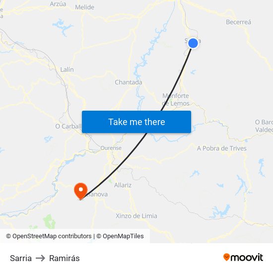Sarria to Ramirás map