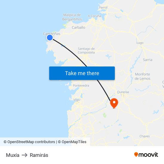 Muxía to Ramirás map