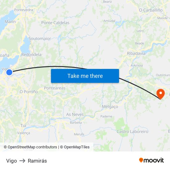 Vigo to Ramirás map