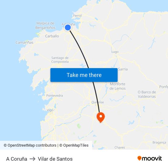 A Coruña to Vilar de Santos map