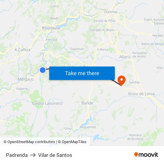 Padrenda to Vilar de Santos map